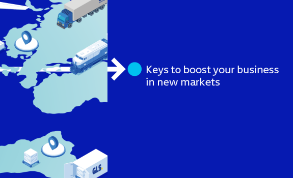 Start selling globally with GLS: key insights to boost your business in new markets. Illustration of a world map with transportation, warehouses, and logistics locations representing international expansion and global e-commerce.